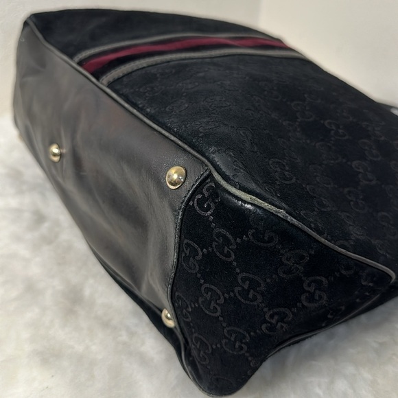 Gucci GG Sherry Line Black Suede Tote w/Red Velvet Stripe - Picture 11 of 16